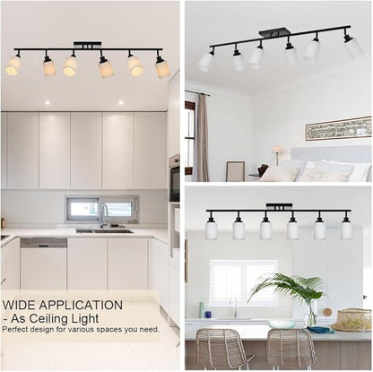TODOLUZ 6-Lights Track Lighting Fixtures, Black Modern Bathroom Light Fixtures Ceiling with Rotatable Track Head & Opal White Glass, Wall Mounted Track Light for Kitchen