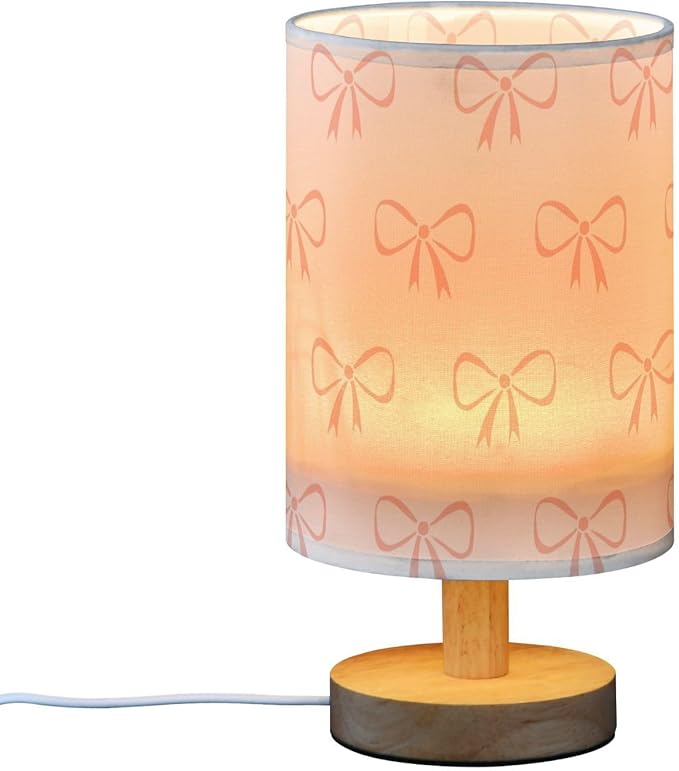 Bedside Table Lamp Ribbon Bow Cute Nightstand Lamp with Wood Desk Lamps for Bedroom Living Room Nursery Office Home Decor