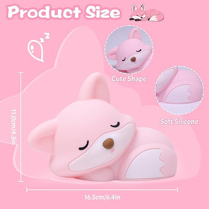 YuanDian Fox Night Light for Girls, Squishy Fox Silicone Lamp Novelty Gifts, Rechargeable Dimmable Timer Bedside Touch Nightlight for Breastfeeding Toddler Baby Kids