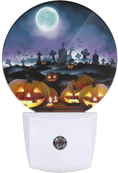 EKOBLA Halloween Pumpkin Plug-in Night Light, Seasonal Moon & Ghost Horror LED Nightlight with Auto Sensor for Halloween Home Decor