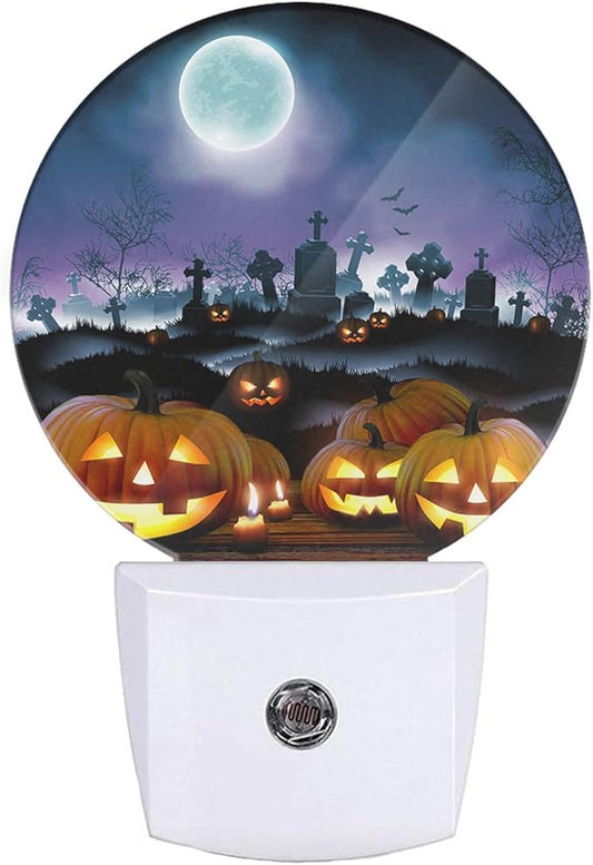 EKOBLA Halloween Pumpkin Plug-in Night Light, Seasonal Moon & Ghost Horror LED Nightlight with Auto Sensor for Halloween Home Decor