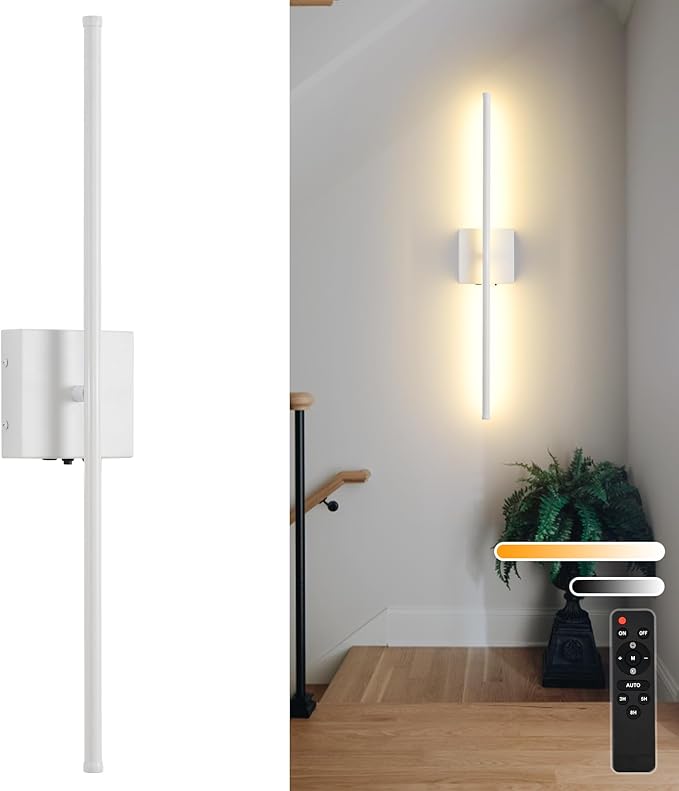 Rechargeable Battery Operated Wall Sconces, 11000mAh Wireless White Wall Lights with Remote Control, 350°Rotate Dimmable Wall Lamp, 3 Color Temperatures, for Bedroom Living Room Hallway, 1 PCS
