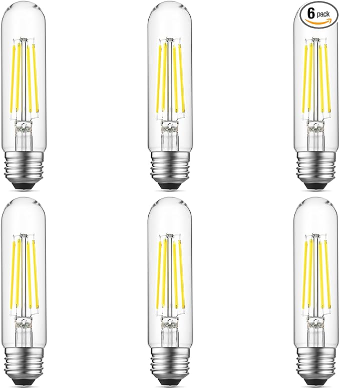 Gozelux E26 LED Bulb 6W Equal 60 Watt Light Bulbs Daylight 5000K E26 Edison Bulb AC120V 750lm Dimmable 5 Inch Long Tubular T10 LED Bulb for Rustic Pendant, Chandeliers, Wall Sconces, Pack of 6