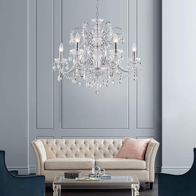 Saint Mossi 6-Lights Crystal Chandelier Crystals Raindrop Chandelier,Modern Crystal Pendant Light Fixture Modern Chandelier for Bedroom,Living Room,Dining Room,H22 X D24,Chain Adjustable