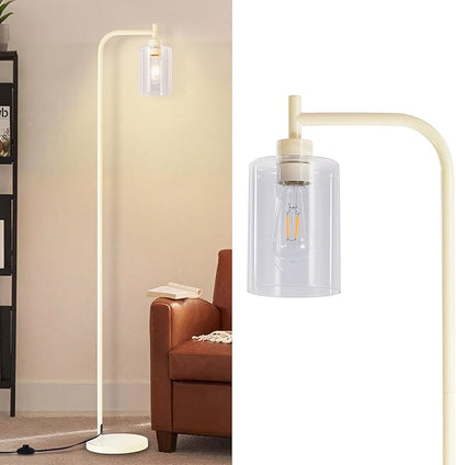 DLLT Floor Lamp Tall for Room: Light Gold Standing Lamp with Clear Glass Lampshade for Living Room - Modern Bright Lamp for Bedroom - Industrial Corner Floor Lamps for Office 8W Led Bulb Included