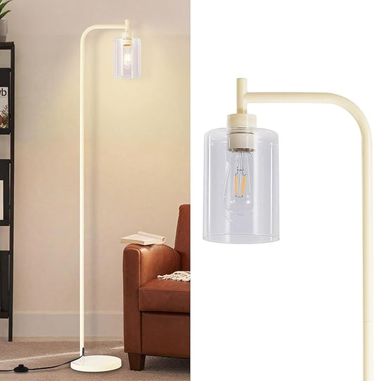 DLLT Floor Lamp Tall for Room: Light Gold Standing Lamp with Clear Glass Lampshade for Living Room - Modern Bright Lamp for Bedroom - Industrial Corner Floor Lamps for Office 8W Led Bulb Included