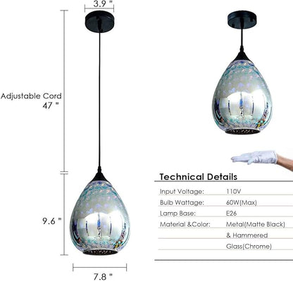 Yisuro Modern 3D Pendant Lights Kitchen Island 2 Pack, Farmhouse Colorful Glass Pendant Light with Clear Globe Shade, Kitchen Island Lighting for Dining Room Entryway, 7.8-inch Diameter