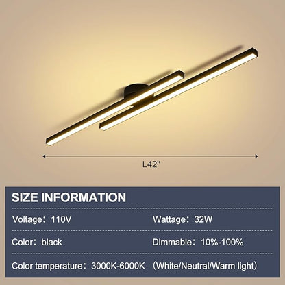 Black Modern LED Ceiling Light Fixtures with Remote 3000K/4500K/6000K Close to Ceiling Lights Creative Design Ceiling Lamp for Bedroom Kitchen Living Room Dining Room (32W, 2 Lights)