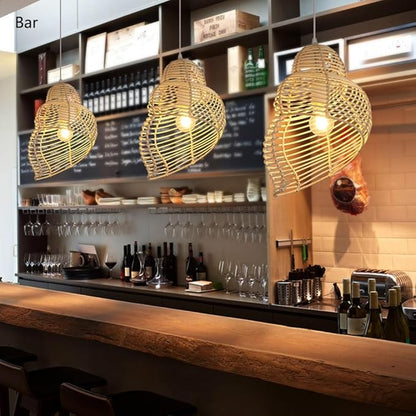 Retro Conch Pendant Lamp Hand Woven Ceiling Lighting Weave Bamboo Rattan E26 Hanging Light Fixture Retro Japanese Wicker Lamp Shade for Bedroom Restaurant Cafe Brown
