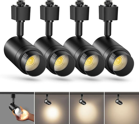 Zoomable H Track Lighting Heads H Type Track Light Heads Dimmable LED Track Lighting Fixtures Ceiling Spot Light, H Style Track Heads for H Track Lighting Rails - Black CRI90 12W 4 Pack 4000K