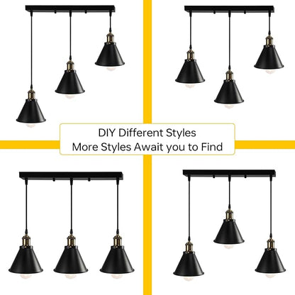 FIRVRE Pendant Light 3-Flame Height Adjustable, Ceiling Lamp Hanging Vintage for Dining Room Hallway Living Room, E26 Hanging Lamp Industrial Metal for Dining Table
