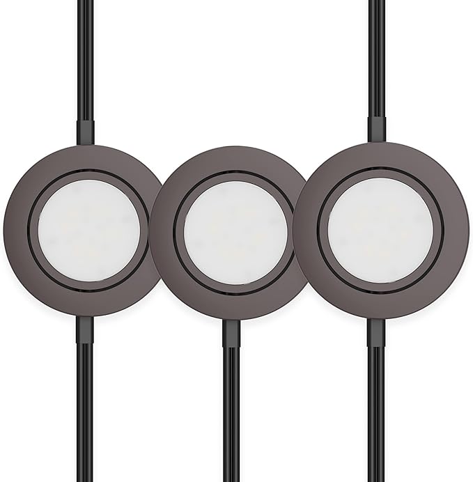 Getinlight LED Puck Lights 3-Pack, 2.75" Metal Housing, Wall-Dimmer Compatible, 2700K Warm White, Bronze Finish, Plug-in or Hardwired, ETL Listed, IN-0107-3-BZ