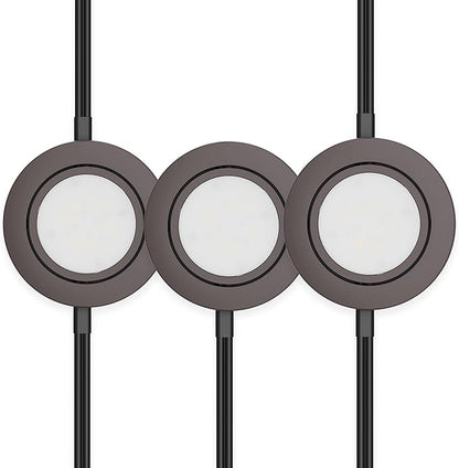 Getinlight LED Puck Lights 3-Pack, 2.75" Metal Housing, Wall-Dimmer Compatible, 2700K Warm White, Bronze Finish, Plug-in or Hardwired, ETL Listed, IN-0107-3-BZ