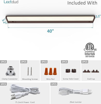Leetdud Under Cabinet Lighting Plug in or Hardwired Built-in Dimmer, 40 Inch 20W, 5CCT 2700/3000/3500/4000/5000K, Linkable Counter Lights for Kitchen, ETL Dimmable LED Light Fixture, Bronze
