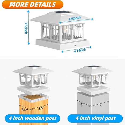 EXCMARK 4x4 Solar Post Cap Lights, 4 Pack Fence Deck Post Lights Outdoor Solar Powered Waterproof with Two Light Modes Warm&Cool White for Garden Patio Decor. (Classic White, 4)