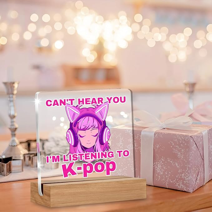 Kpop Gifts for Teen Girls, Music Gifts for Women Sisters Friends K-pop Lovers, Kpop Room Decor, I'm Listening to K-pop Acrylic Plaque Home Office Desk Decor