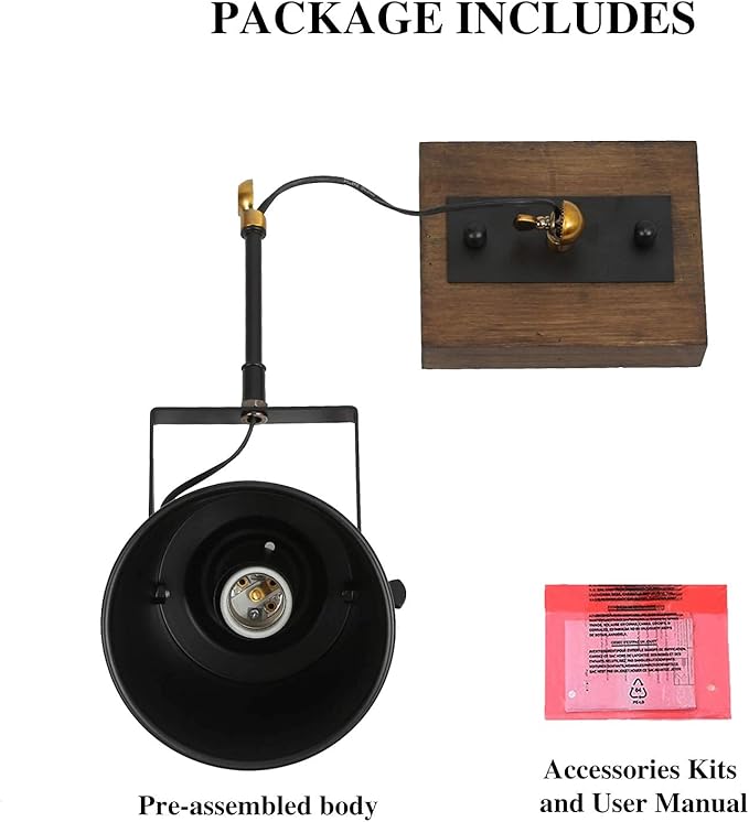 LNC Adjustable 1 Head Track Lighting Fixture, Farmhouse Wood Semi Flush Mount Ceiling Spotlight (Black Painted Finish)