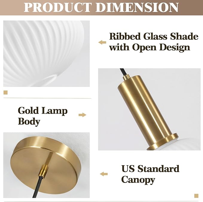 KCO Lighting Large Milk Glass Pendant Lighting Kitchen Island Brushed Brass Globe Pendant Light Mid Century Modern Hanging Light Fixture Gold White Pendant Light