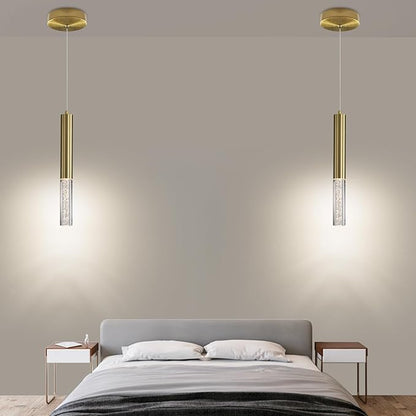 3 Pack Gold Linear LED Pendant Lights, Modern Minimalist Hanging Light Fixtures, Bubble Acrylic, 3 Color 3000K/4500K/6500K, Ceiling Chandeliers Lights for Kitchen Island, Dining Room, Bedroom, Bar