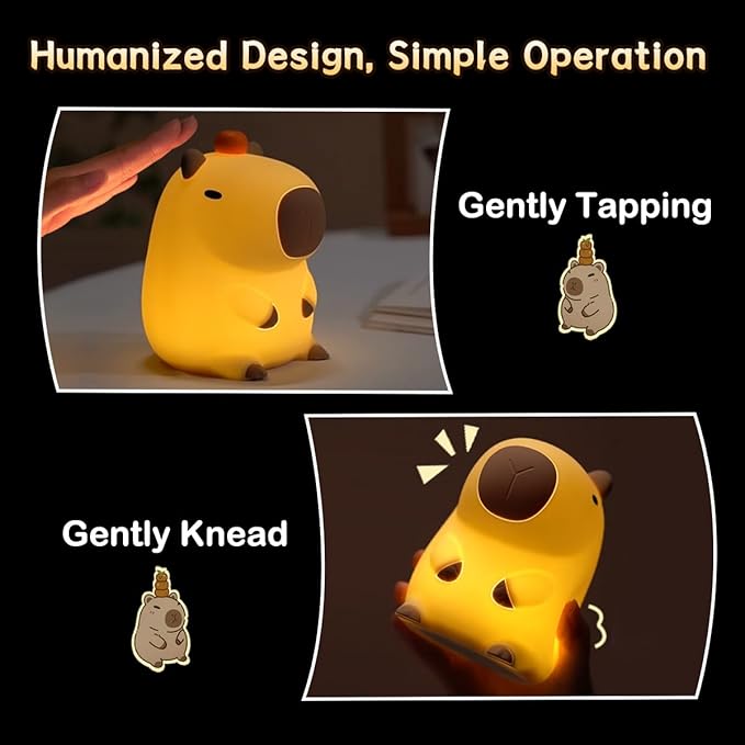 Capybara Cute Night Light for Kids, Rechargeable LED Dimmable Silicone Nightlight for Kids,Funny Light Up Capibara,Squishy Capybara Lamp Xmas Gifts