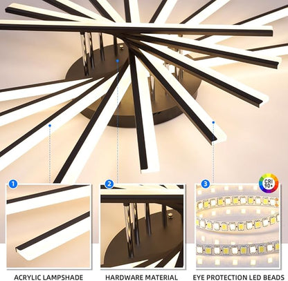 JAYMP 7 Lights Linear Modern Ceiling Lamp 41.3 inch Dimmable Led Semi Flush Mount Black Ceiling Light Fixture for Bedroom Dining Room Kitchen Island Living Room