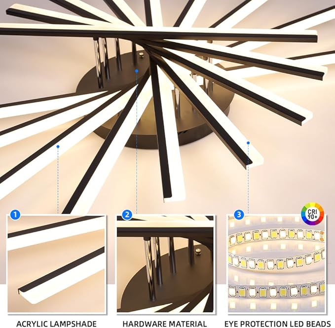JAYMP 9 Lights Linear Modern Ceiling Lamp 45.3 inch Dimmable Led Semi Flush Mount Black Ceiling Light Fixture for Bedroom Dining Room Kitchen Island Living Room