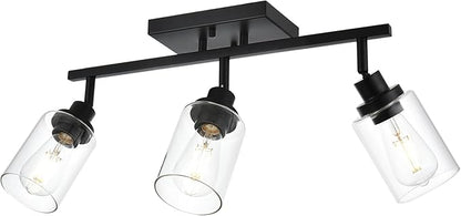 3-Light Track Lighting Kit Black Track Lighting Fixtures Bathroom Wall Sconces Ceiling Mount Kitchen Tracking Lights, Rotatable Spotlight with Clear Glass Shade for Kitchen Shop Hallway