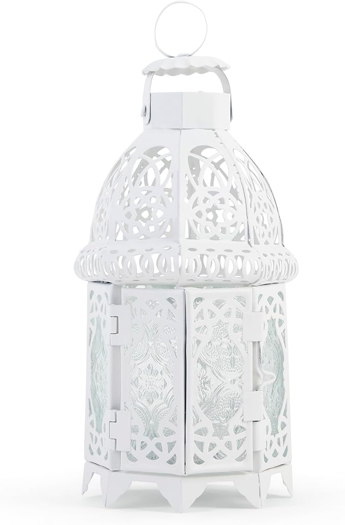 Gifts & Decor White Fancy Antique Lattice Candle Lantern with Stand