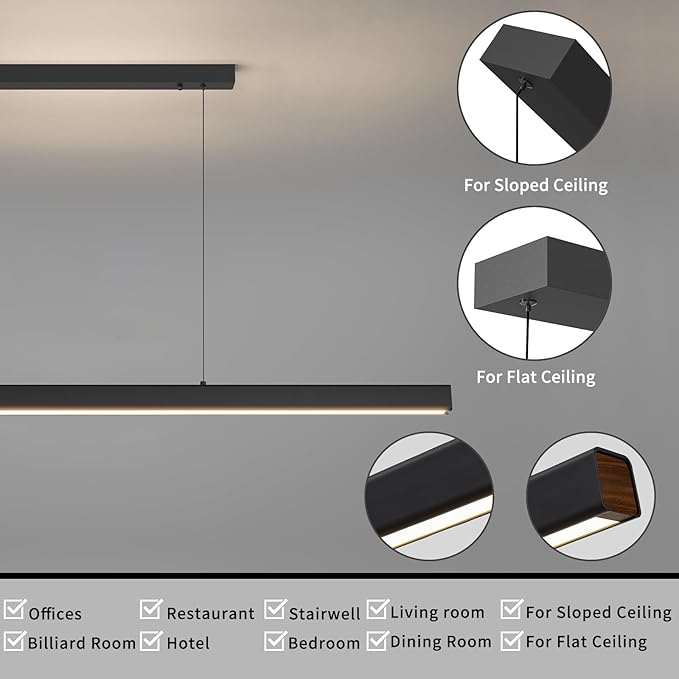Modern LED Linear Pendant Light, 31IN Ceiling Chandlier Light Fixtures Hanging with Remote Control 3000k-6500K Adjustable Color Temperature Island Light for Dining Room, Kitchen
