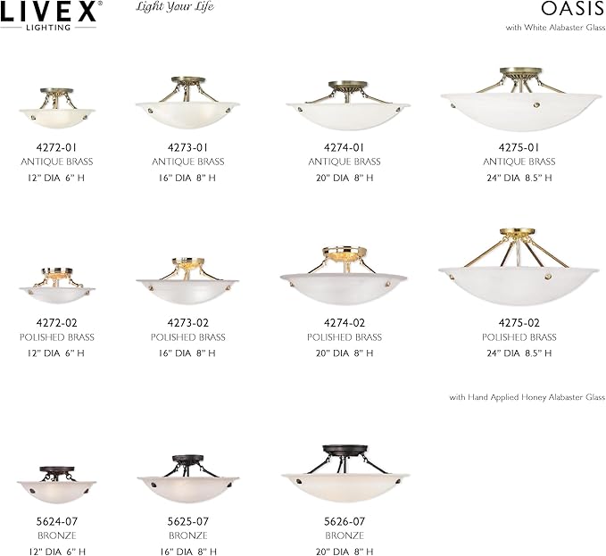 Livex Lighting 4273-01 Oasis 3-Light Ceiling Mount, Antique Brass