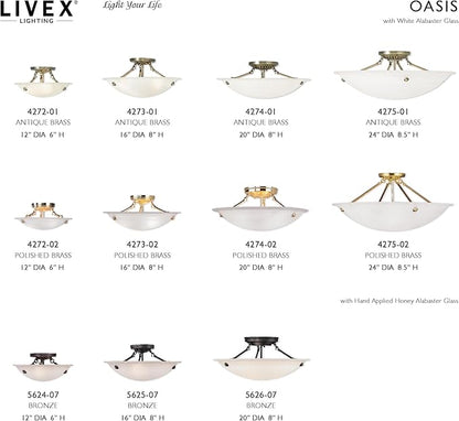 Livex Lighting 5625-07 Home Basics 3 Light Bronze Semi Flush Mount with Honey Alabaster Glass