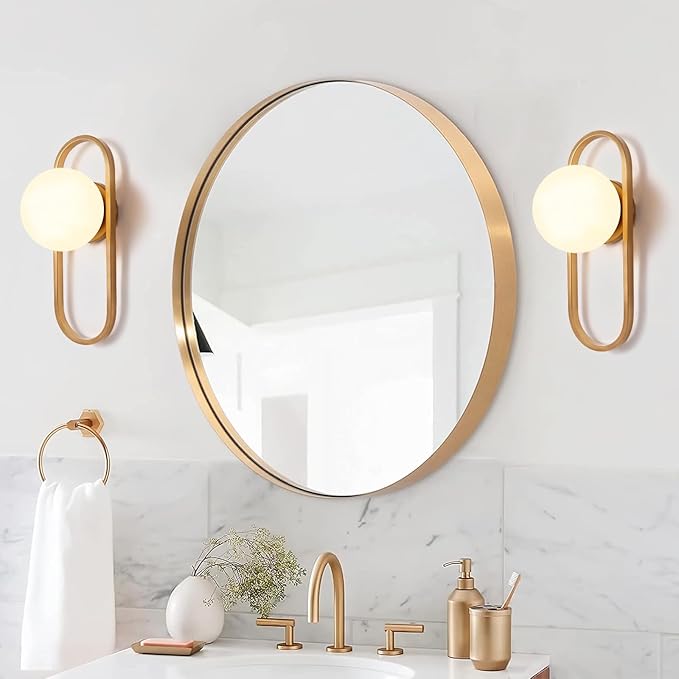 Bektas Gold Wall Lamp Sconces Set of 2 with White Globe Glass Shade - Living Room & Bedroom Wall Lights ETL Listed