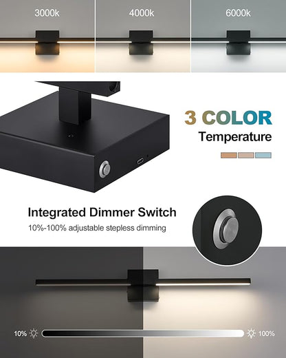 Rayogale 36 Inch 8000mAh Rechargeable Battery Operated Wall Sconce Set of Two, Cordless, 3000K/4500K/6000K, Dimmable, Timer, Remote, Touch Control, USB-C Charging, 360° Rotation for Living Room Black