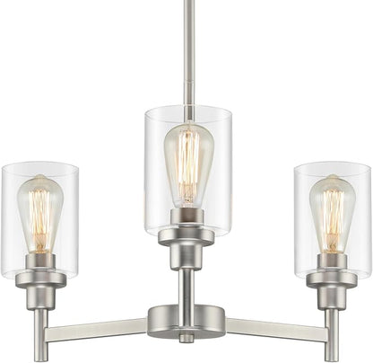 LIGHTDAMY 3 Lights Brushed Nickel Chandeliers for Dining Room Light Fixture Over Table, Entryway Chandelier for Foyer, Hallway Lighting Fixtures with Glass Shade for Kitchen Island Foyer Hallway