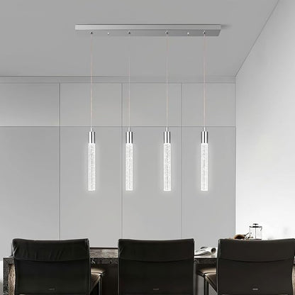 Kitchen Island Lighting Modern Light Fixture Chrome Pendant Light Dimmable LED Chrome Finish Mini Crystal Pendant Lights for Dining Room Living Room（4-Light）