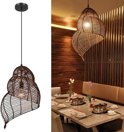 Retro Conch Pendant Lamp Hand Woven Ceiling Lighting Weave Bamboo Rattan E26 Hanging Light Fixture Retro Japanese Wicker Lamp Shade for Bedroom Restaurant Cafe Brown