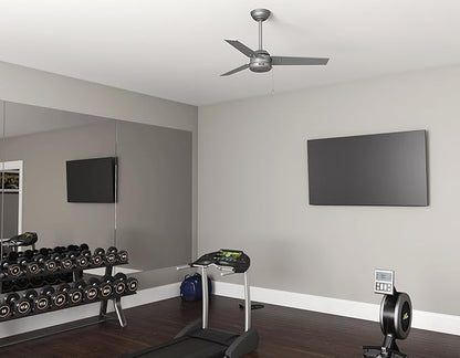 Hunter 44 inch Outdoor or Indoor Ceiling Fan No Light - Ceiling Fan without Light, For Patio, Porch, Garage, or Living Room, Standard Mount, 3 Blades, Pull Chain - Cassius 50256, Matte Silver