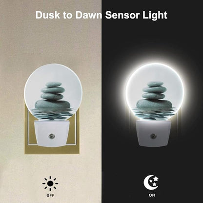 EKOBLA Zen Stone Plug-in LED Night Light, Oriental Spa Style, Dusk to Dawn Sensor, Warm White Soft Glow, Minimalist Home Decor, Housewarming Gifts for Bathroom Bedroom