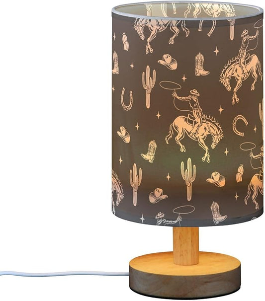Bedside Table Lamp Western Cowboy Cactus Black Nightstand Lamp with Wood Desk Lamps for Bedroom Living Room Nursery Office Home Decor