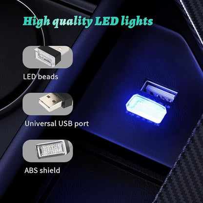4PCS USB LED Car Interior Atmosphere Lamp, Plug-in USB Decor Night Light, Portable Auto Ambient Lighting Kit, Universal Vehicle Interior Accessories Mini USB LED Light for Most Cars (4 Colors)