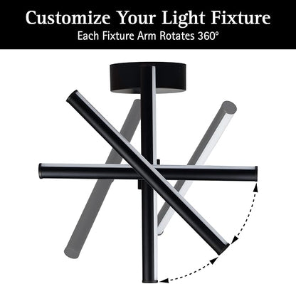 Ultralux Free Form LED Ceiling Light Fixture - Dimmable & Customizable, Semi-Flush Mount with Adjustable Light Bars - Easy-Install, Energy Efficient LED - 16" Matte Black