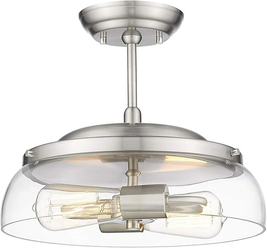 EAPUDUN Semi Flush Mount Ceiling Light, 2-Light Modern Light Fixture with Clear Glass Shade, Brushed Nickel Finish for Hallway Corridor Kitchen Bathroom Bedroom Passway, SMA1124-BNK