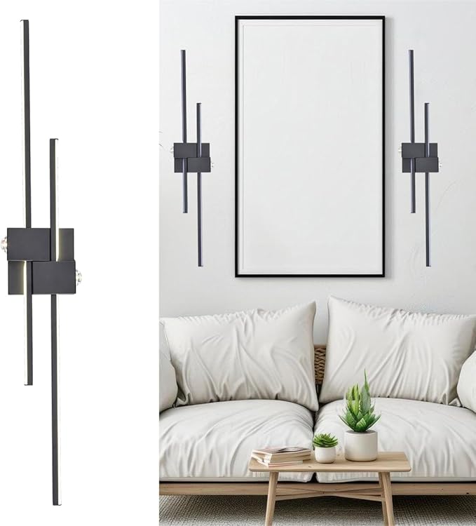 DEYNITE Black Wall Sconces Modern LED Bathroom Vanity Linear Wall Lamp 3000K Warm Light for Living Room Indoor Wall Lighting for Bedroom Living Room Hallway Stairway