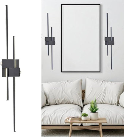 DEYNITE Black Wall Sconces Modern LED Bathroom Vanity Linear Wall Lamp 3000K Warm Light for Living Room Indoor Wall Lighting for Bedroom Living Room Hallway Stairway