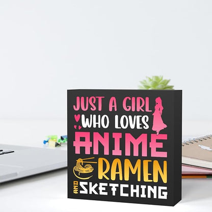 Anime Decor, Just a Girl Who Loves Anime Anime Room Decor Wood Sign, Girls Anime Gifts Rustic Anime Lovers Wooden Sign for Home Living Room Girl Bedroom Decoration Gifts