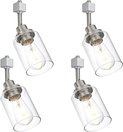 4 Pack H Track Lighting Replacement Heads Brushed Nickel Ceiling Track Lighting Fixtures with Clear Glass Shades, H Type Track Light Heads E26 Base Spotlight for Retail Shop Kitchen Island