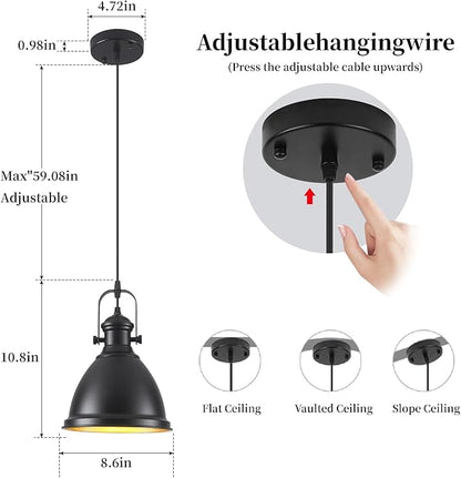 8.6" Black Pendant Lights for Kitchen Island 3 Pack, Modern Farmhouse Kitchen Pendant Lighting, Vintage Industrial Pendant Light Fixtures, Island Lights for Kitchen Sink Dining Room Hallway