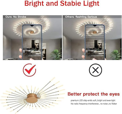 JAYMP 50.4" Ceiling Light Modern Flower Shape Ceiling Lamp for Living Room Dining Room Flush Mount Metal Acrylic Sputnik Firework Petal LED Lighting Fixture (Matte Gold, 42 Lights)