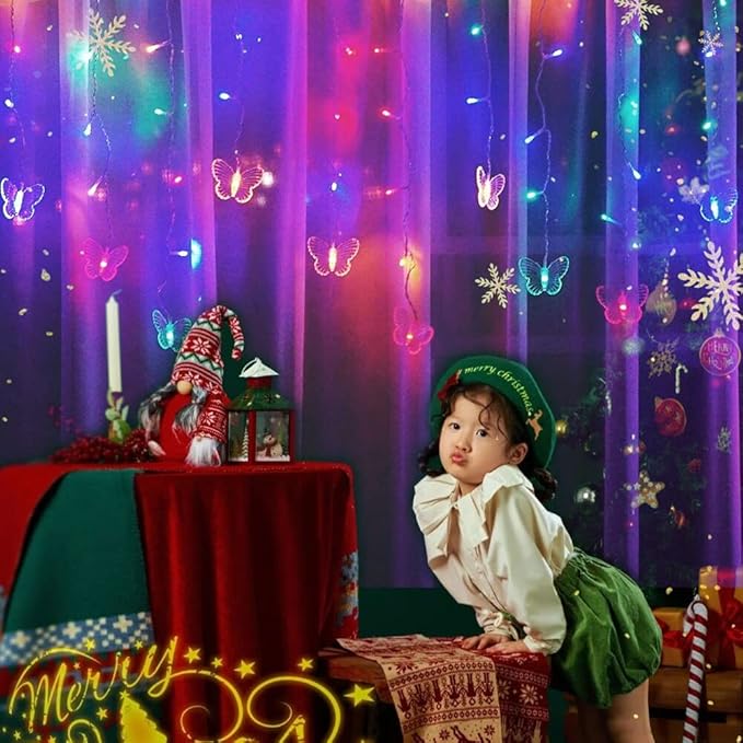 Butterfly Curtain Fairy String Lights, 120LED 8 Modes USB Powered Timer Firefly Twinkle Light with Romote, 14.7FT Copper Wire Hanging Decoration for Room, Wedding, Bedroom, Party, Christmas Decor