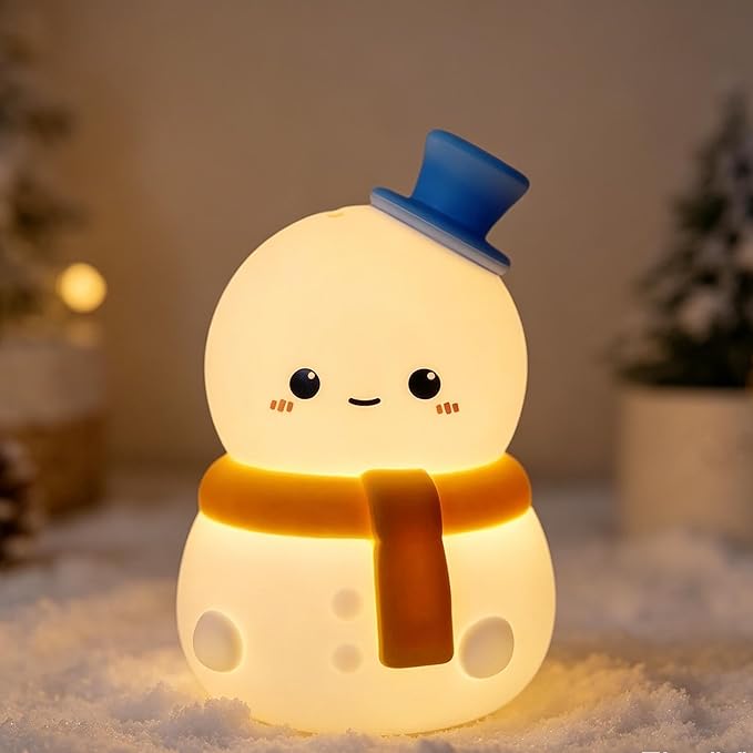 IN HAPPY Cute Snowman Night Light for Kids, Squishy Silicone Nursery Lamp, USB Rechargeable Kawaii Cordless Lamp, Home Decor & Christmas Stocking Stuffers Gifts for Toddlers, Girls, Women (Snowman)